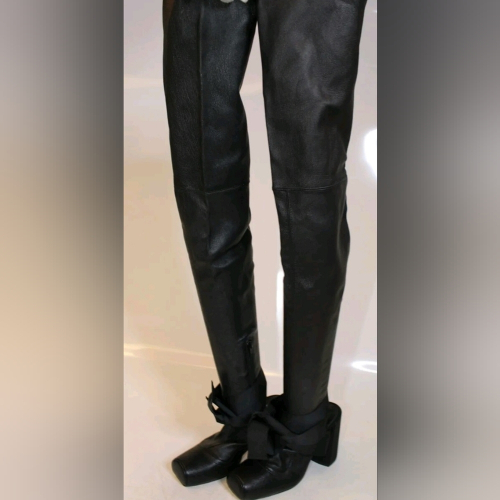 ZARA thigh high, square toe with bo tie boots. Size 8, black.